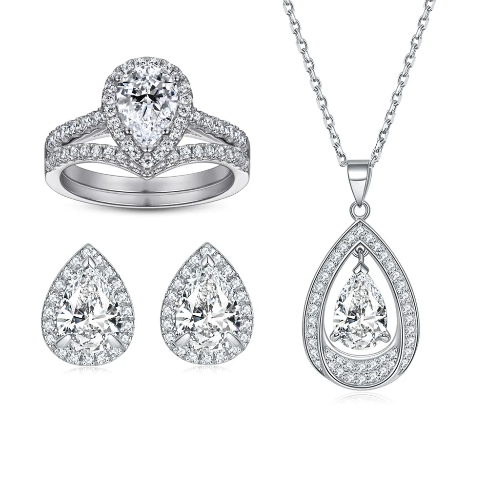 S925 silver plated 18K gold PT950 platinum gemstone water droplet ring combination set, heart necklace earring three piece set
S925 silver plated 18K gold PT950 platinum gemstone water droplet ring combination set, heart necklace earring three piece set