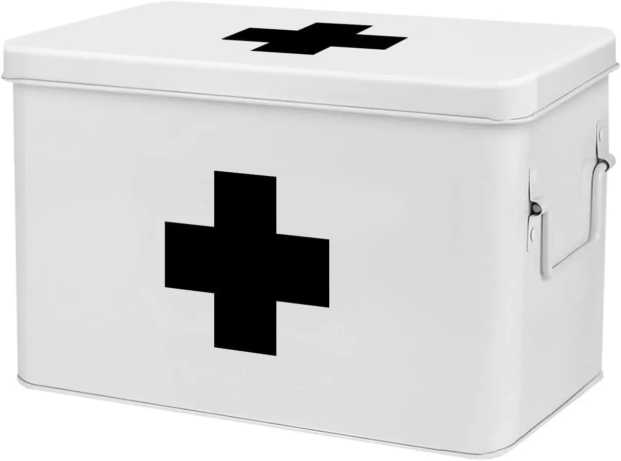 13" White Vintage Metal First Aid Kit Box with Removable Tray, Dividers & Cross Logo - Emergency Storage Organizer
13" White Vintage Metal First Aid Kit Box with Removable Tray, Dividers & Cross Logo - Emergency Storage Organizer
