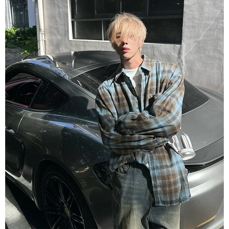 Blue Brown Plaid Long Sve Men's irt Vintage Outerwear Loose Fit Youth Trendy Brand Brued Fabric High Street Sle
Blue Brown Plaid Long Sve Men's irt Vintage Outerwear Loose Fit Youth Trendy Brand Brued Fabric High Street Sle