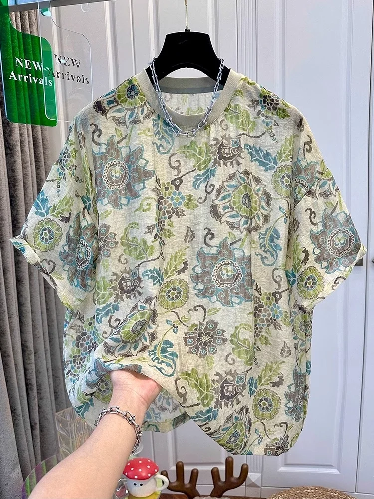 Retro Large Size Women's T-shirt Chiffon Short Sleeve Loose Lightweight Cool Semi-Transparent Summer Fashion Casual Wear
Retro Large Size Women's T-shirt Chiffon Short Sleeve Loose Lightweight Cool Semi-Transparent Summer Fashion Casual Wear