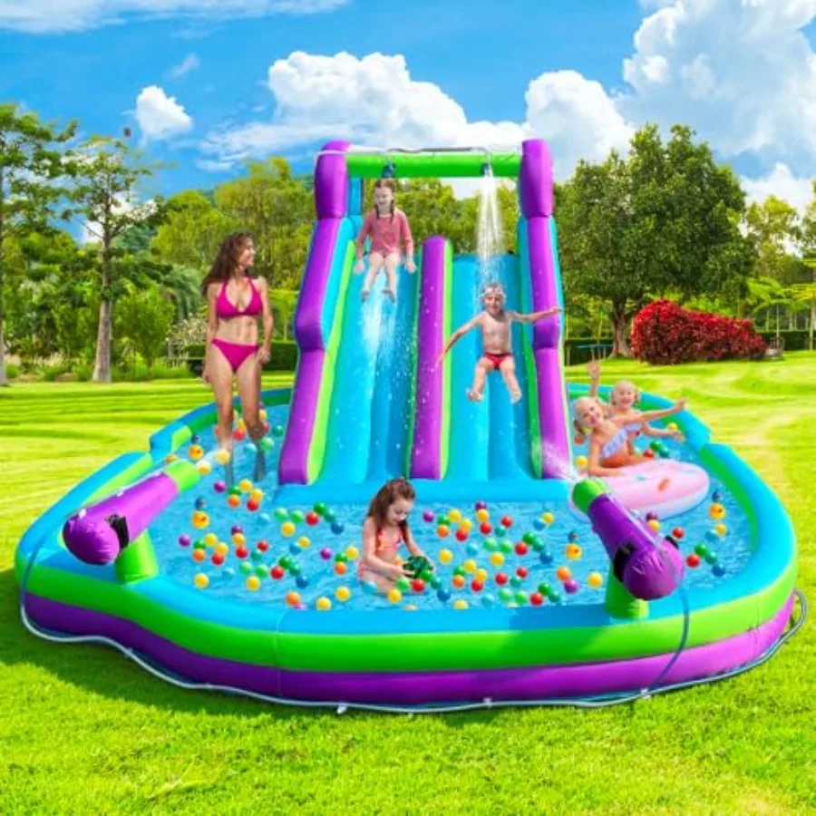 Inflatable Water Slide with Dual Slides Large Splash Pool 6-in-1 Backyard Water Park with Water Cannons Arched Sprinkler Includ
Inflatable Water Slide with Dual Slides Large Splash Pool 6-in-1 Backyard Water Park with Water Cannons Arched Sprinkler Includ