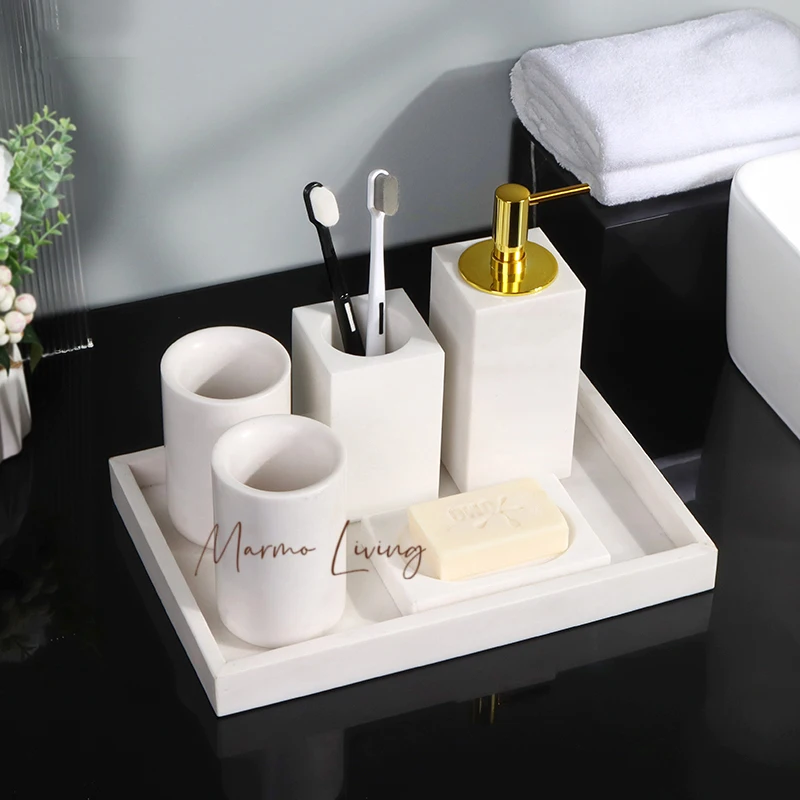 White Volakas Natural Marble Bathroom Accessories Set Stone Soap Dish Toothbrush Case Soap Dispenser Set for Bathroom
White Volakas Natural Marble Bathroom Accessories Set Stone Soap Dish Toothbrush Case Soap Dispenser Set for Bathroom