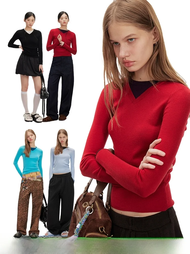 DNT Simple Color Block V-Neck Long Sleeve Knitted Sweater Base Layer Top Spring Fashion New Style Versatile Soft Wool Blend
DNT Simple Color Block V-Neck Long Sleeve Knitted Sweater Base Layer Top Spring Fashion New Style Versatile Soft Wool Blend