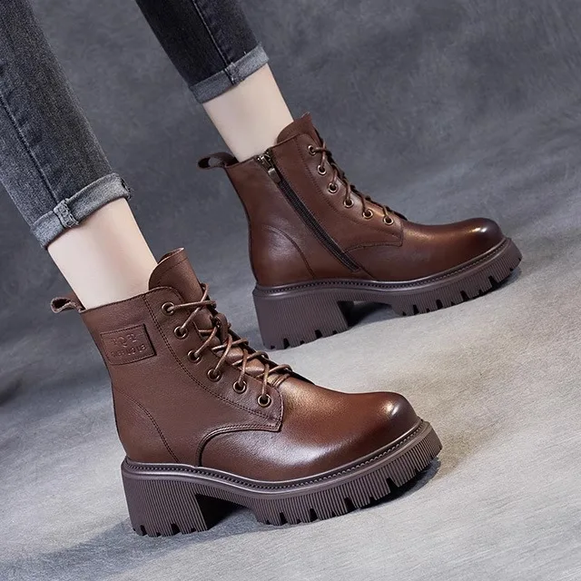 Genuine Leather Boots Women's British Style Short Boots Thick Bottom Thin Model Retro Single Boots Women High Top
Genuine Leather Boots Women's British Style Short Boots Thick Bottom Thin Model Retro Single Boots Women High Top