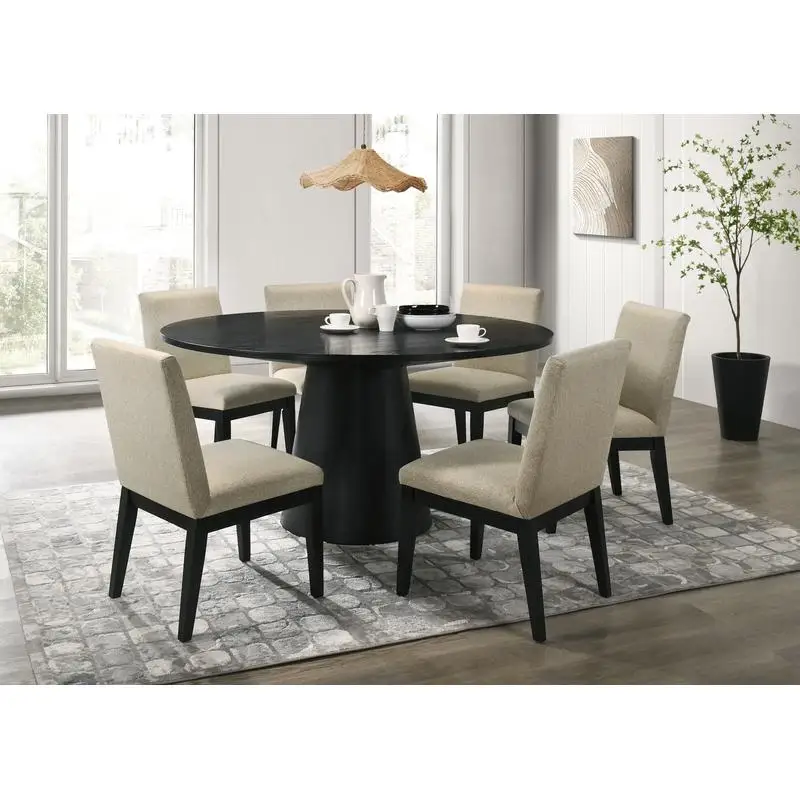 Набор круглых обеденных столов из 7 предметов 59 дюймов с подставкой на пьедестале и бежевыми стульями
Набор круглых обеденных столов из 7 предметов 59 дюймов с подставкой на пьедестале и бежевыми стульями