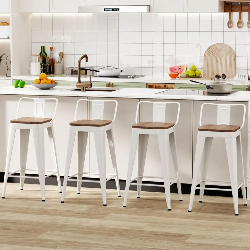 Metal Bar Stools Set o 4 Counter Height Bar Stools Barstools with Removable Back 24" Kitchen Bar Stools with Wooden Seat,O White
Metal Bar Stools Set o 4 Counter Height Bar Stools Barstools with Removable Back 24" Kitchen Bar Stools with Wooden Seat,O White