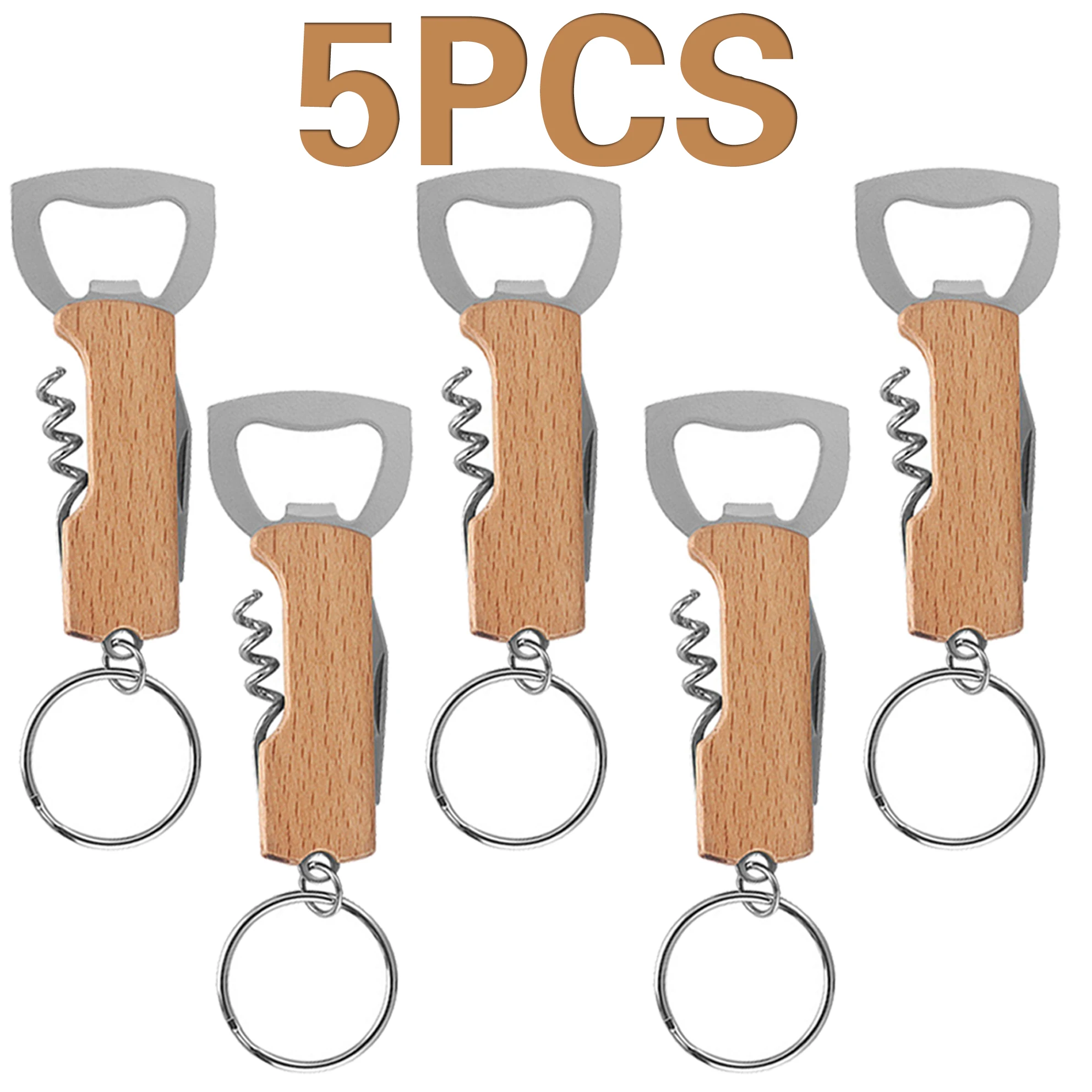 5Pcs Multi-Functional Portable Beer Bottle Opener with Keychain Metal Beech Wood Wine Corkscrew Opener Can Opener Mens Gift 
5Pcs Multi-Functional Portable Beer Bottle Opener with Keychain Metal Beech Wood Wine Corkscrew Opener Can Opener Mens Gift