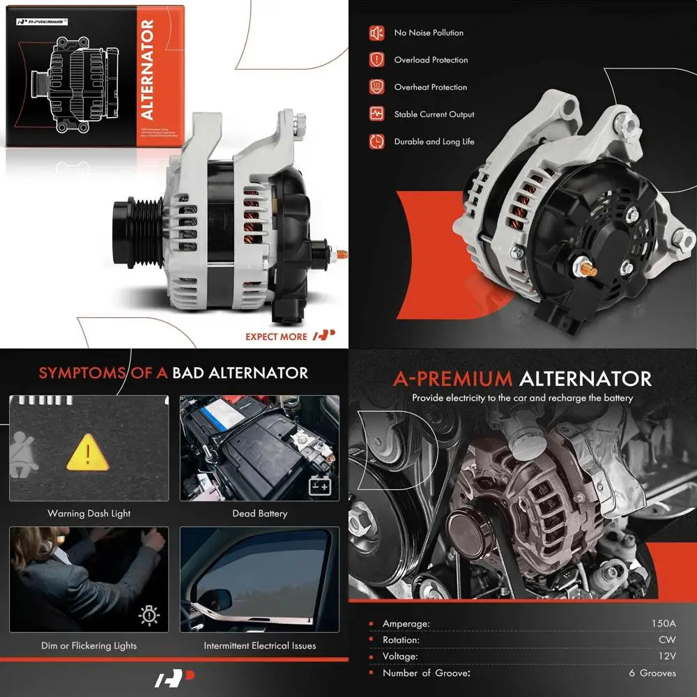 Генератор переменного тока A-Premium, совместимый с Chevrolet Camaro 2016-2023, 3,6 л, 12 В, 150 А, шкив развязки с 6 канавками по часовой стрелке, замена # 104
Генератор переменного тока A-Premium, совместимый с Chevrolet Camaro 2016-2023, 3,6 л, 12 В, 150 А, шкив развязки с 6 канавками по часовой стрелке, замена # 104