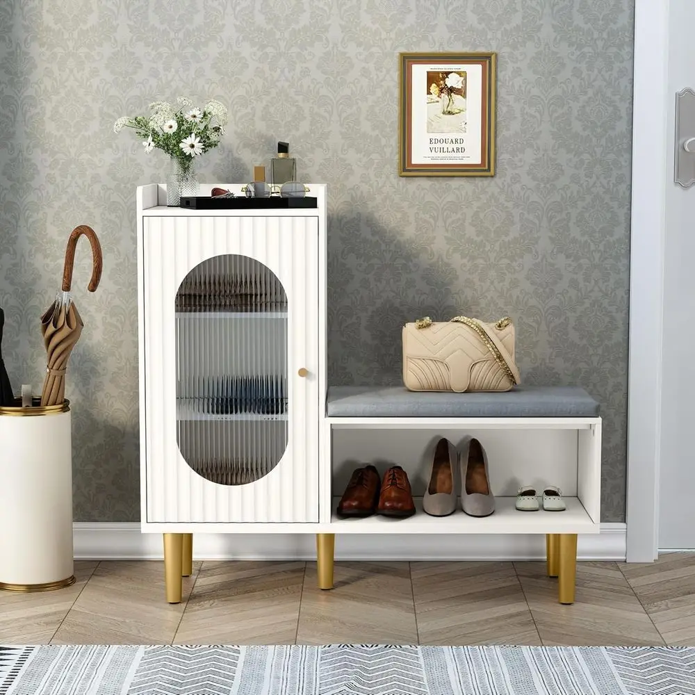 Glass Door Entryway Shoe Cabinet with Padded Seat, L-Shaped Storage for Hallway, Bedroom, Living Room, Office, White
Glass Door Entryway Shoe Cabinet with Padded Seat, L-Shaped Storage for Hallway, Bedroom, Living Room, Office, White