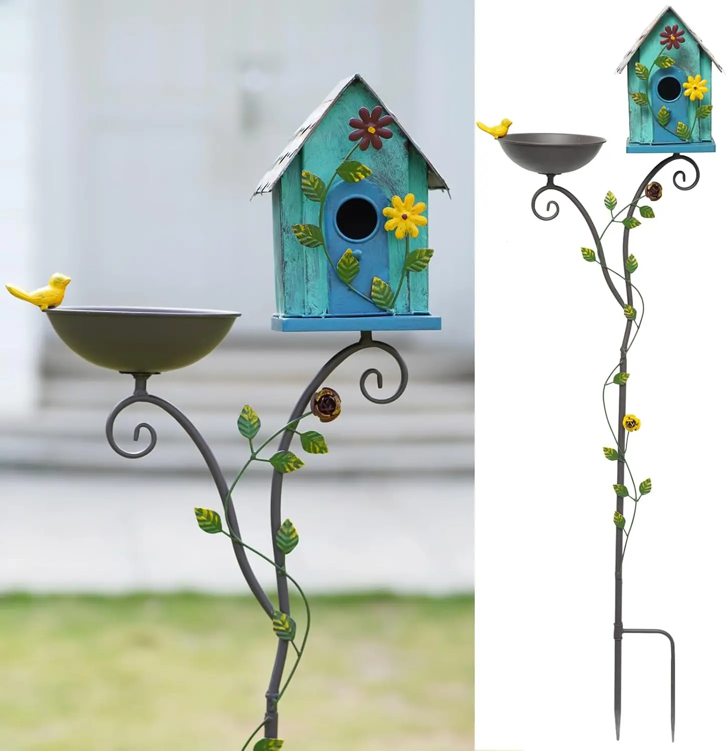 52" H Metal Bird Bath and House with Pole for Outdoor Garden Yard Decoration, Feeder Tray
52" H Metal Bird Bath and House with Pole for Outdoor Garden Yard Decoration, Feeder Tray