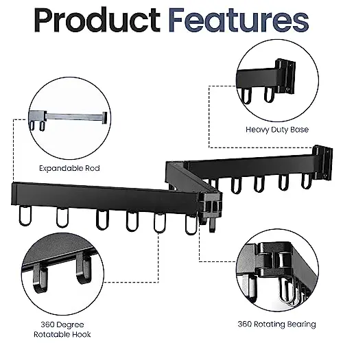 Space-Saving Wall-Mounted Heavy Duty Foldable Drying Rack With 360° Rotating Hooks For Indoor And Outdoor Laundry Use
Space-Saving Wall-Mounted Heavy Duty Foldable Drying Rack With 360° Rotating Hooks For Indoor And Outdoor Laundry Use