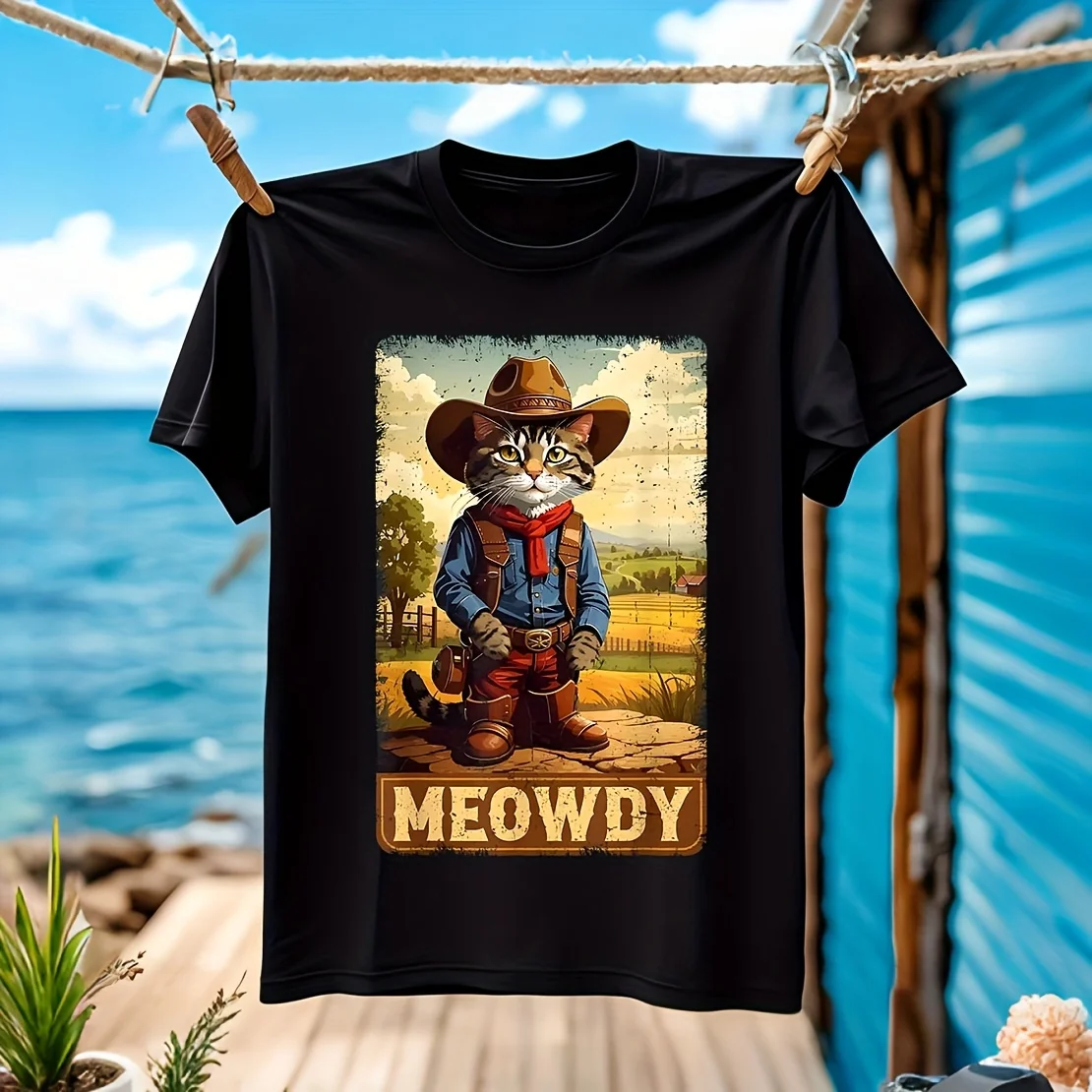 Meowdy винтажная мужская футболка с ковбойским котом из 100% хлопка, повседневная дышащая удобная повседневная одежда, широкий размер, нейтральный цвет
Meowdy винтажная мужская футболка с ковбойским котом из 100% хлопка, повседневная дышащая удобная повседневная одежда, широкий размер, нейтральный цвет