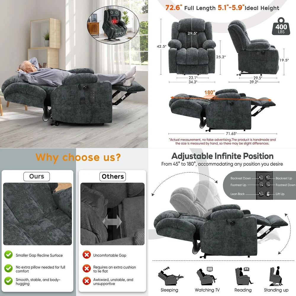 Power Lift Recliner Chair for Elderly with Vibration Massage and Heating Functions, Electric Recliner Single Sofa with Side Poc
Power Lift Recliner Chair for Elderly with Vibration Massage and Heating Functions, Electric Recliner Single Sofa with Side Poc