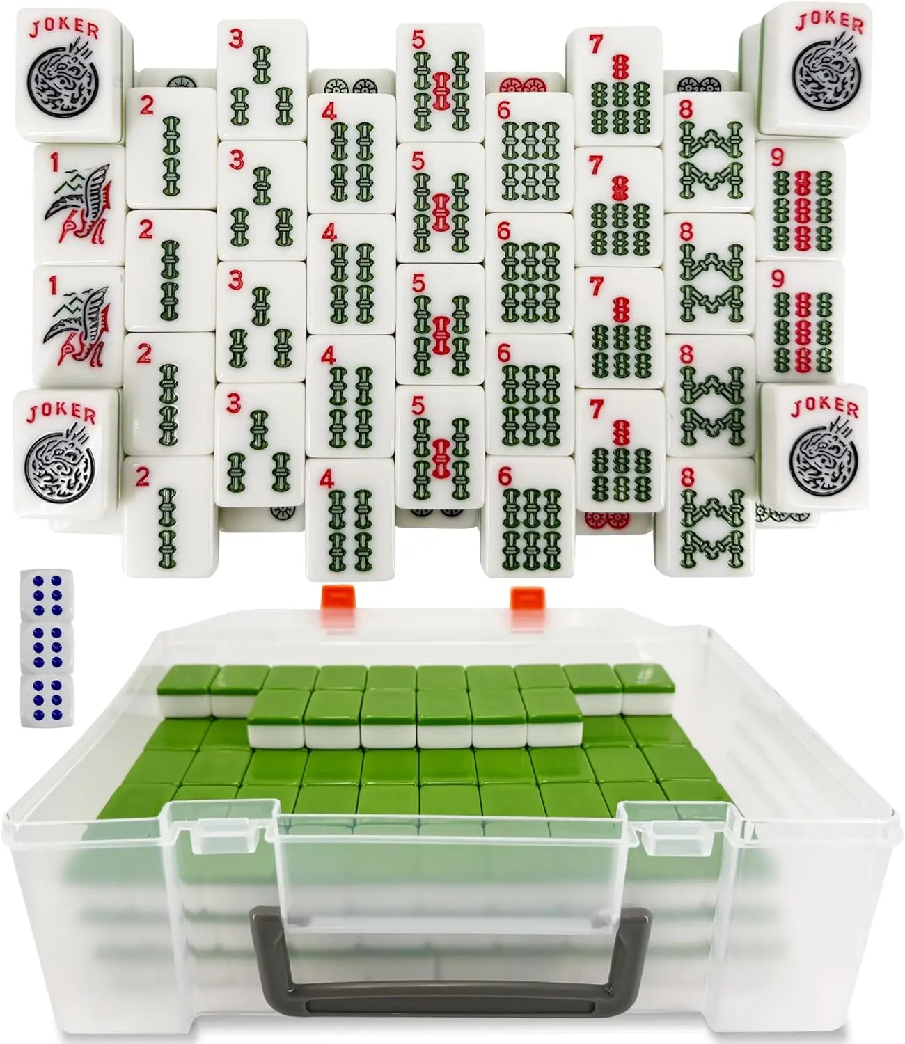 166 American Mahjong Tiles Set with Portable Storage Box, 3 Dice, 1.2" Tiles for Party & Family Game Night (Green)
166 American Mahjong Tiles Set with Portable Storage Box, 3 Dice, 1.2" Tiles for Party & Family Game Night (Green)