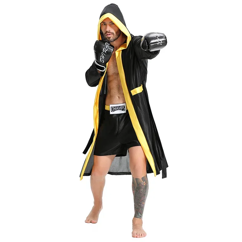 Boxing Robe Adult Male Boxer Competition Cosplay Game Clothes Black Hooded Jacket Cape Sweatpants Suit Stage Performance Costume
Boxing Robe Adult Male Boxer Competition Cosplay Game Clothes Black Hooded Jacket Cape Sweatpants Suit Stage Performance Costume
