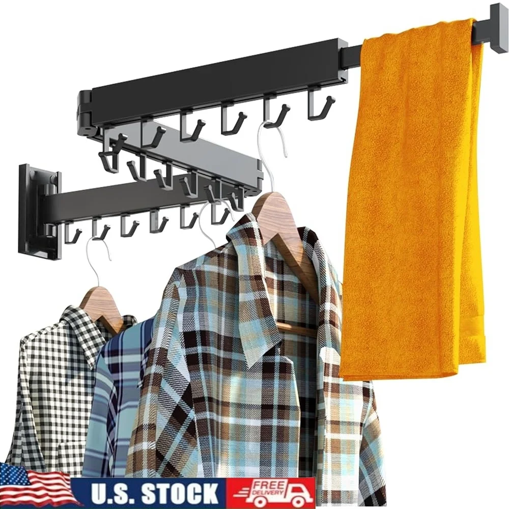 Настенная сушилка для одежды, складная выдвижная вешалка, компактный органайзер для белья, 18 крючков, для использования в помещении и на открытом воздухе 
Настенная сушилка для одежды, складная выдвижная вешалка, компактный органайзер для белья, 18 крючков, для использования в помещении и на открытом воздухе