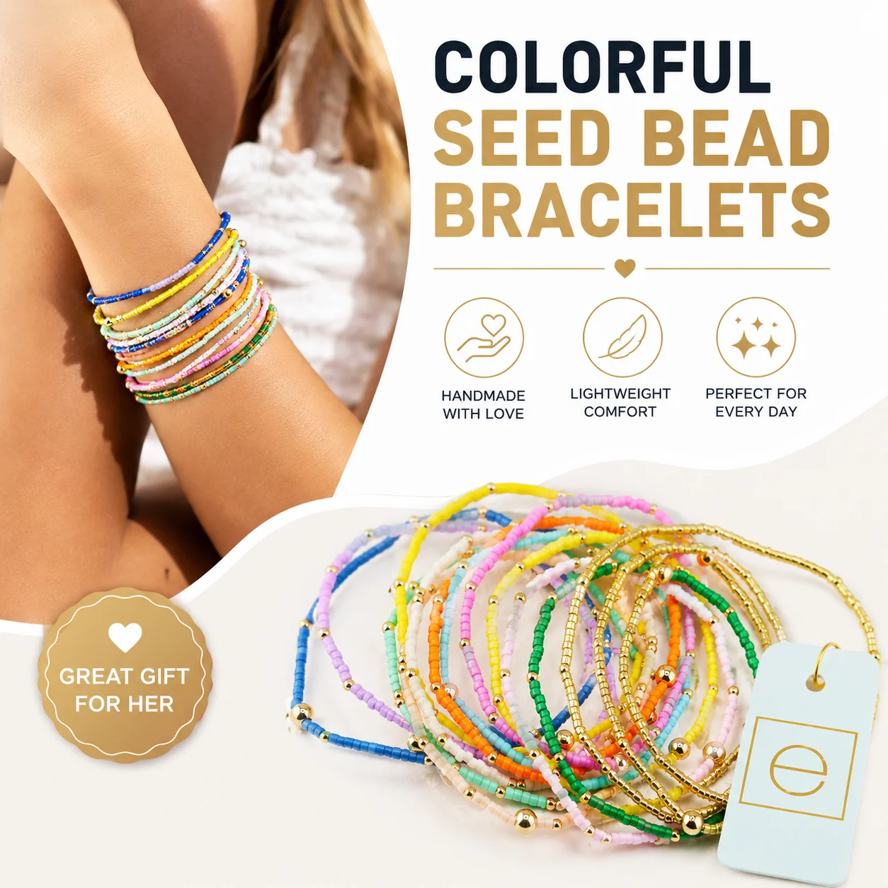 VKVVA Colorful Seed Bead Stretch Bracelet, Minimalist Dainty Everyday Stackable Gold-plated Filled Look, Gift for Her Daily Wear
VKVVA Colorful Seed Bead Stretch Bracelet, Minimalist Dainty Everyday Stackable Gold-plated Filled Look, Gift for Her Daily Wear