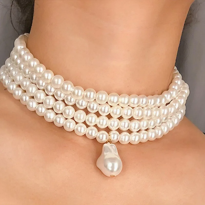 Classic Layered Strand Round Pearls Beads Collar Choker Necklace For Women Irregular Baroque Pearl Pendant Wedding Necklace Gift
Classic Layered Strand Round Pearls Beads Collar Choker Necklace For Women Irregular Baroque Pearl Pendant Wedding Necklace Gift