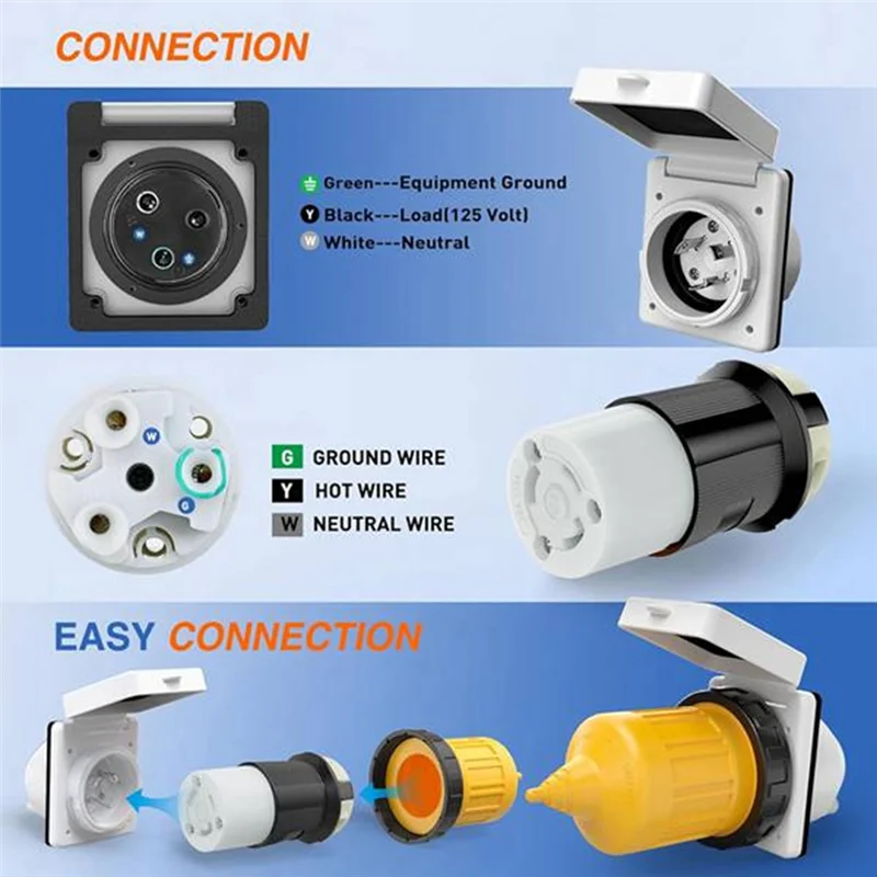 RV Power Inlet Outlet Shore Power Kit W/Boot Cord Protector 125V NEMA L5-30P L5-30R Male Female Connector Plug,30AMP
RV Power Inlet Outlet Shore Power Kit W/Boot Cord Protector 125V NEMA L5-30P L5-30R Male Female Connector Plug,30AMP
