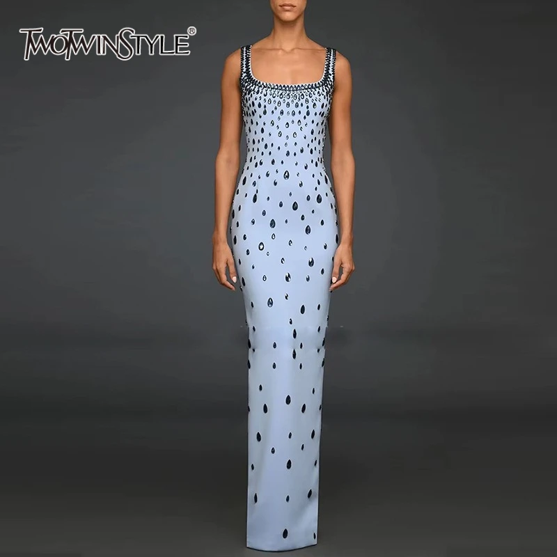 TWOTWINSTYLE Solid Slimming Spliced Bead Luxurious Dresses for Women Square Neck Sleeveless Temperament Dress Female Fashion New
TWOTWINSTYLE Solid Slimming Spliced Bead Luxurious Dresses for Women Square Neck Sleeveless Temperament Dress Female Fashion New