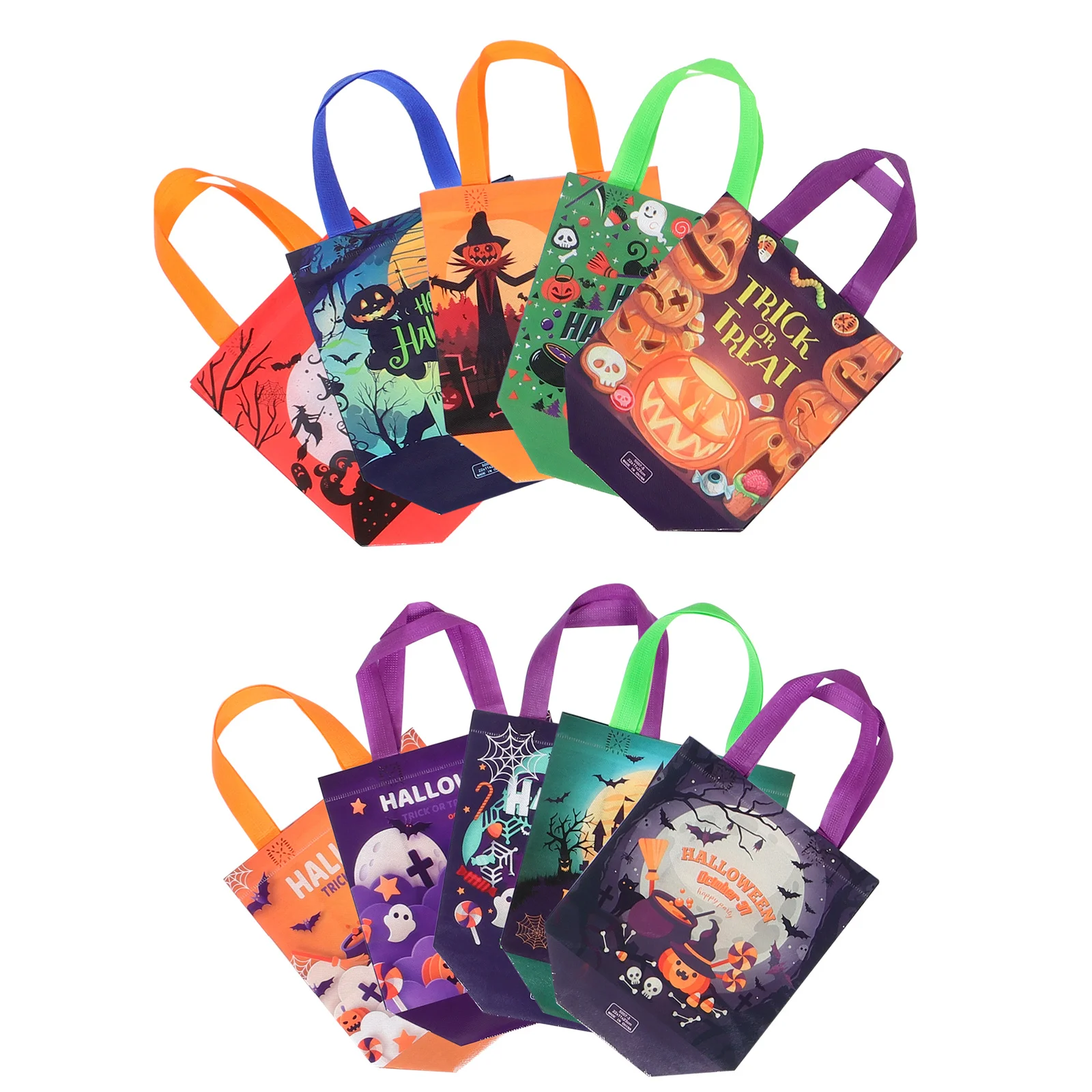 10Pcs Halloween Reusable Non-Woven Handheld Tote Bags Candy Treat Bags Party Goodie Holder Halloween Candy Bag 
10Pcs Halloween Reusable Non-Woven Handheld Tote Bags Candy Treat Bags Party Goodie Holder Halloween Candy Bag