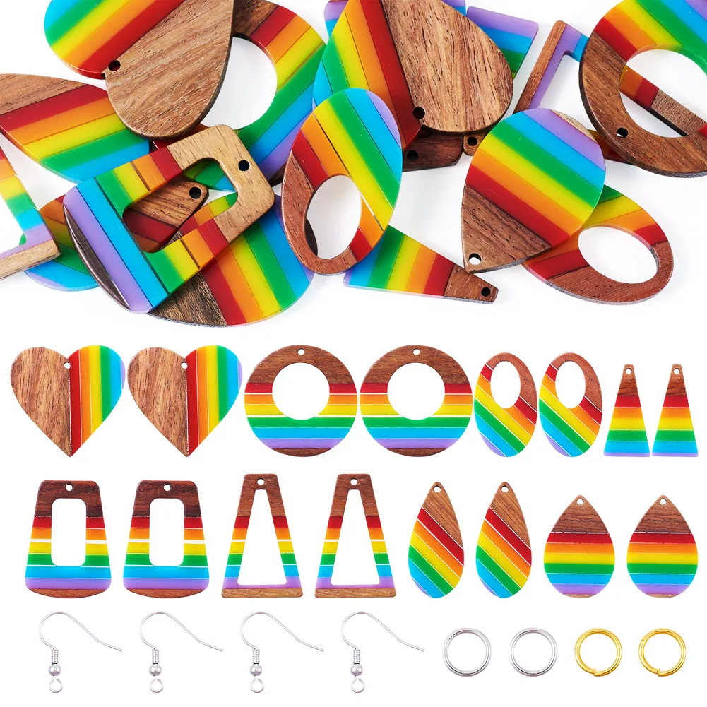 1 Set Rainbow Color Resin Wood Pendants Kits with Earring Hooks & Open Jump Rings for Women DIY Viintage Dangle Earring Making
1 Set Rainbow Color Resin Wood Pendants Kits with Earring Hooks & Open Jump Rings for Women DIY Viintage Dangle Earring Making