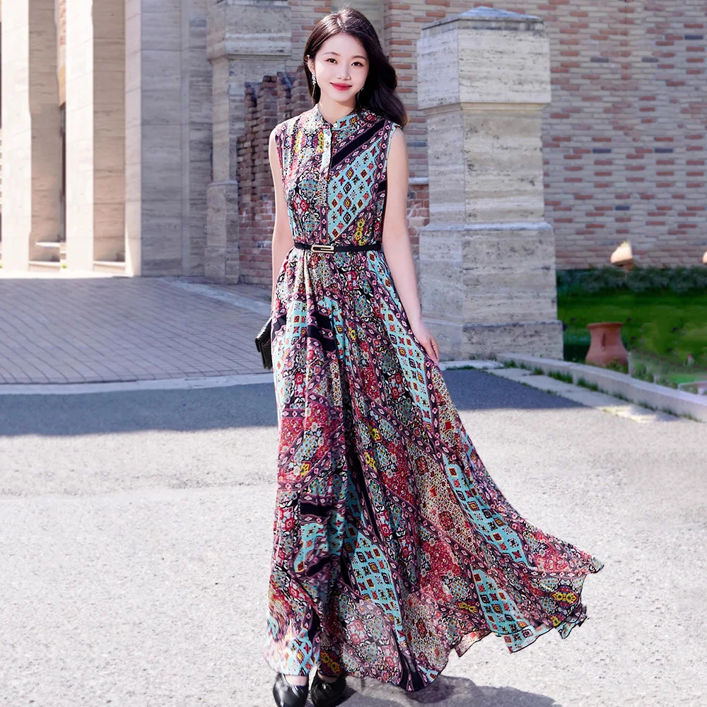 New Women Summer Print Beach Dress Fashion O-Neck Sleeveless Slim Waist Chiffon Dress Casual Holiday Dress Ankle-Length
New Women Summer Print Beach Dress Fashion O-Neck Sleeveless Slim Waist Chiffon Dress Casual Holiday Dress Ankle-Length