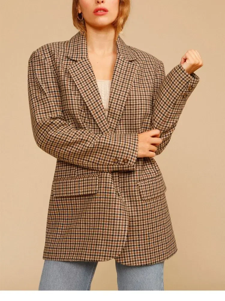 Retro Women's Houndstooth Woolen Blazer French Office Wear Single-Breasted Ladies OL Elegant Coat and Tops
Retro Women's Houndstooth Woolen Blazer French Office Wear Single-Breasted Ladies OL Elegant Coat and Tops