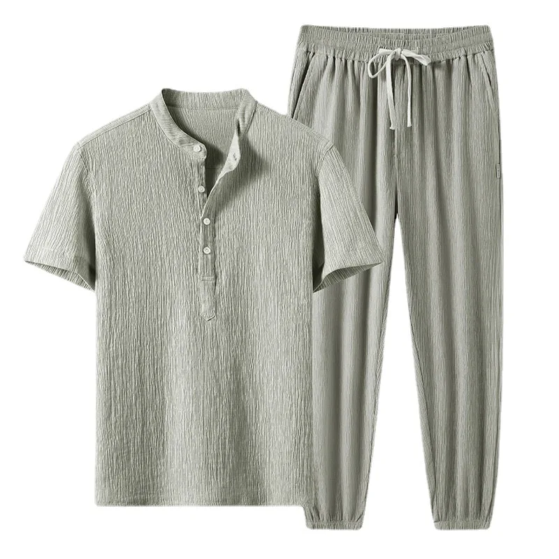 Men Clothing Short Sleeve T-Shirt Pants Men's Set Causal Summer Pleated Fabric Suit Sports Two Pieces Sets T shirt Trouser MY847
Men Clothing Short Sleeve T-Shirt Pants Men's Set Causal Summer Pleated Fabric Suit Sports Two Pieces Sets T shirt Trouser MY847
