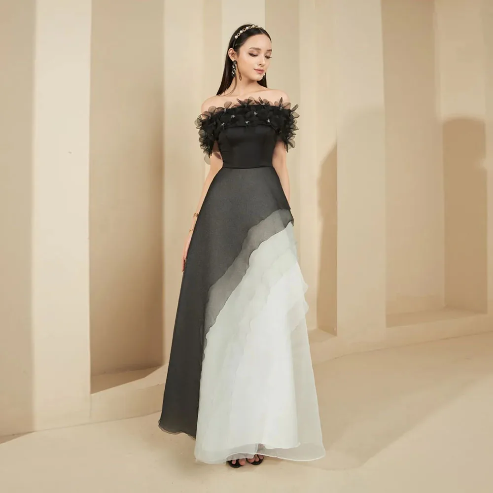 A Line Black Evening Dress Beading Off The Shoulder With Flowers Women's Evening Gown For Wedding Sleeveless Formal Dresses
A Line Black Evening Dress Beading Off The Shoulder With Flowers Women's Evening Gown For Wedding Sleeveless Formal Dresses