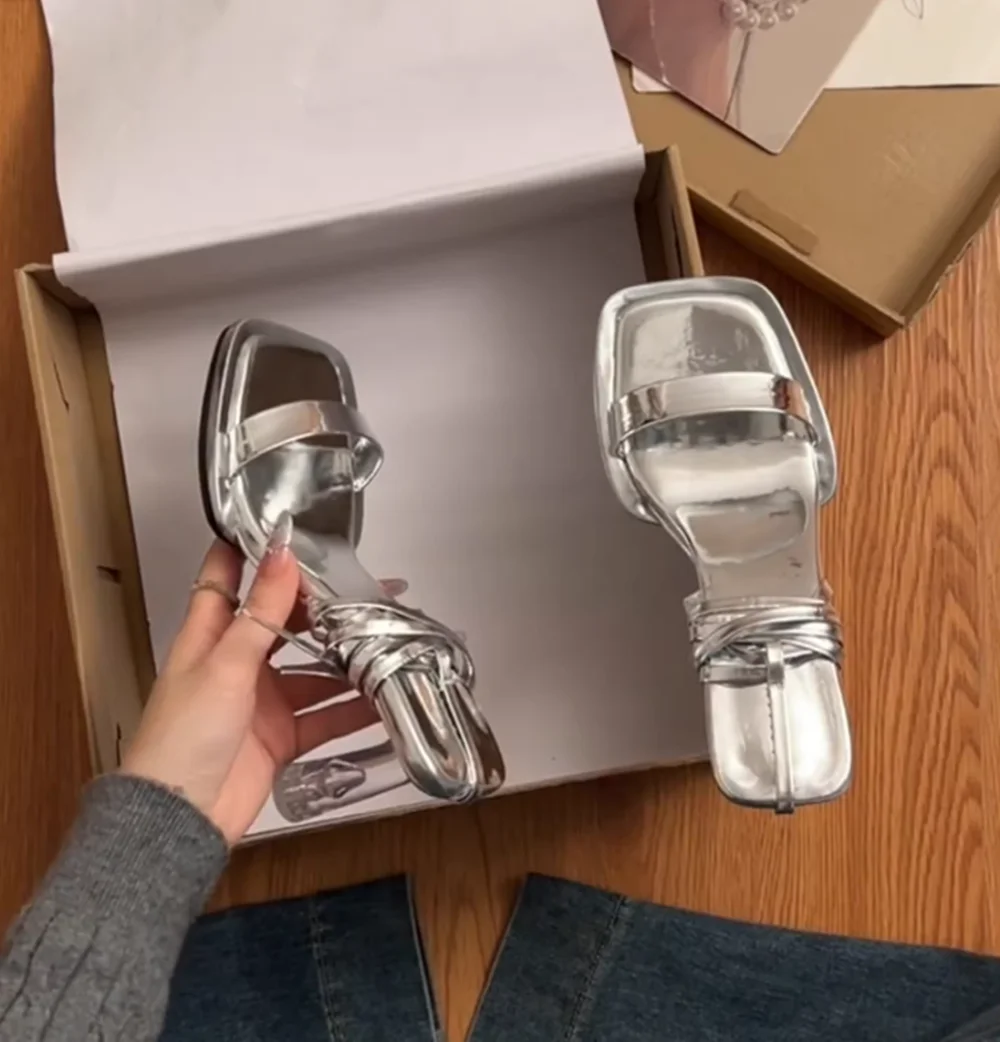 Metallic Silver Square-Toe Heeled Sandals Clear Block Heel Minimalist Single Strap Y2K Style Lady Summer Open-Toe High Heels
Metallic Silver Square-Toe Heeled Sandals Clear Block Heel Minimalist Single Strap Y2K Style Lady Summer Open-Toe High Heels
