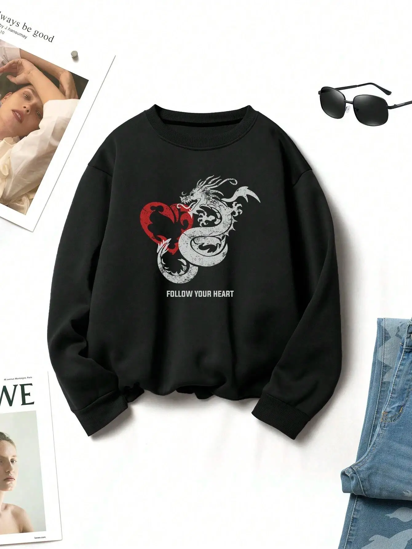 Street Women Sweatshirts Follow Your Heart Dragon Printed Hoodies Fleece Warm Pullover Fashion Crewneck Loose Female Clothes
Street Women Sweatshirts Follow Your Heart Dragon Printed Hoodies Fleece Warm Pullover Fashion Crewneck Loose Female Clothes