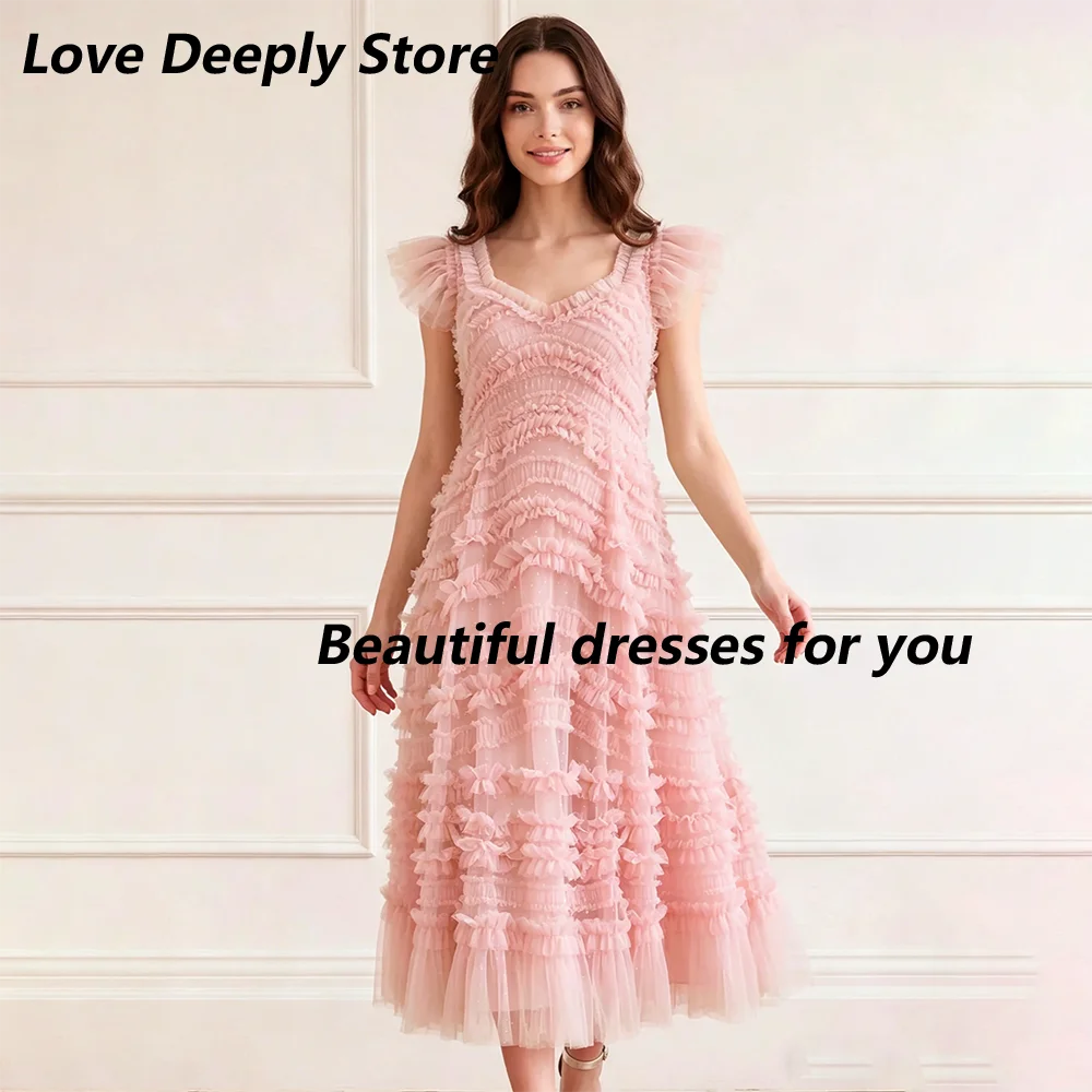 Elegant Pink Midi Evening Dress Square Neck Tulle Pleat A Line Prom Gown for Woman 2026 Tea Length Wedding Party Dress
Elegant Pink Midi Evening Dress Square Neck Tulle Pleat A Line Prom Gown for Woman 2026 Tea Length Wedding Party Dress