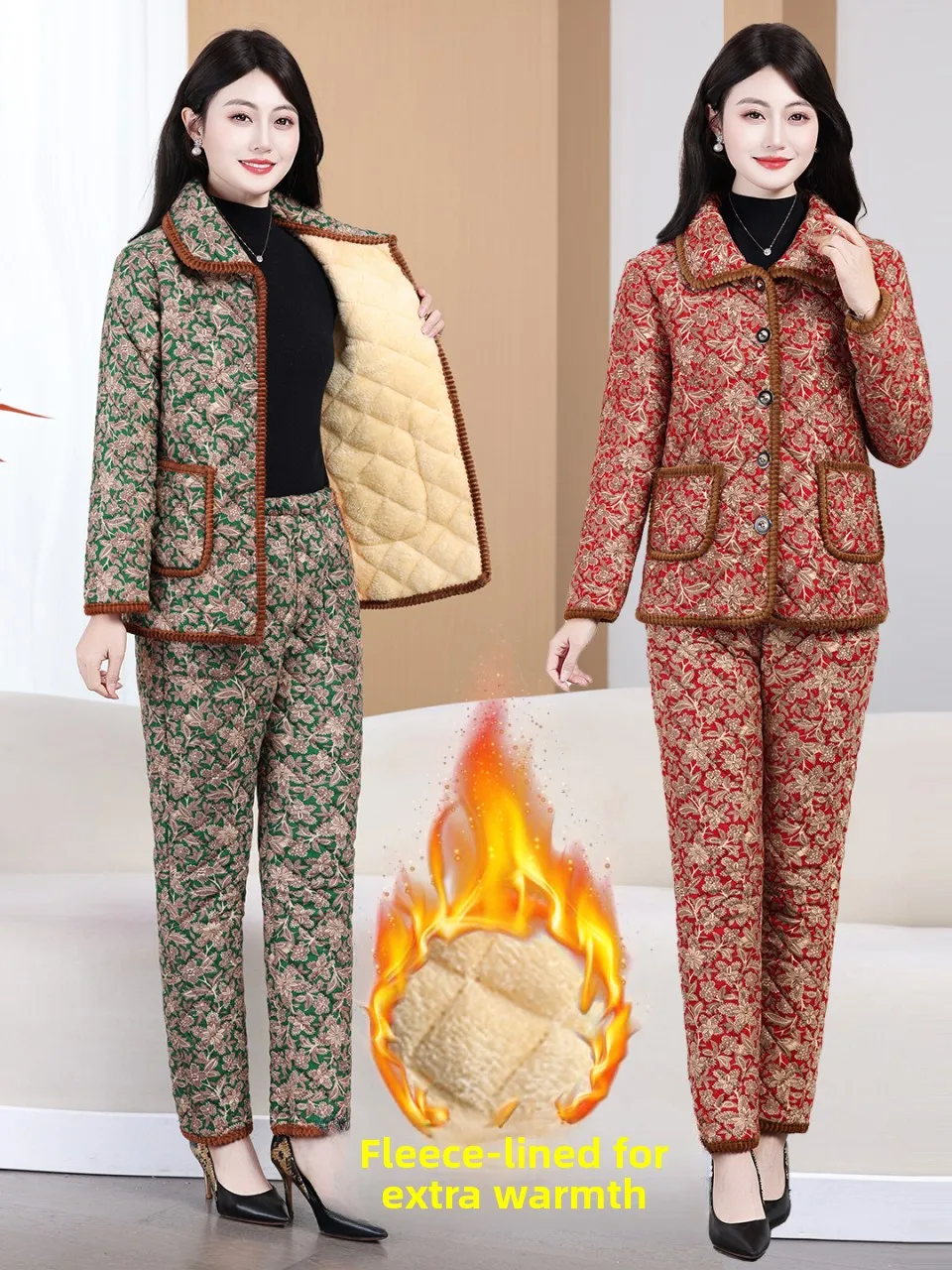 Thiened Fce Warm Cotton Jaet Set Floral Print Home Wear for Mom Mid-aged And ly Women's Simple Sle Long Pants
Thiened Fce Warm Cotton Jaet Set Floral Print Home Wear for Mom Mid-aged And ly Women's Simple Sle Long Pants