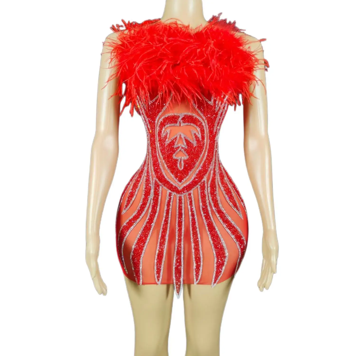 Soiree Femme Shiny Diamonds Sequins Ouftit Sexy Tube Top Mini Feathers Red Dresses Women Lady Elegant Dresses for Evening Lujiao
Soiree Femme Shiny Diamonds Sequins Ouftit Sexy Tube Top Mini Feathers Red Dresses Women Lady Elegant Dresses for Evening Lujiao