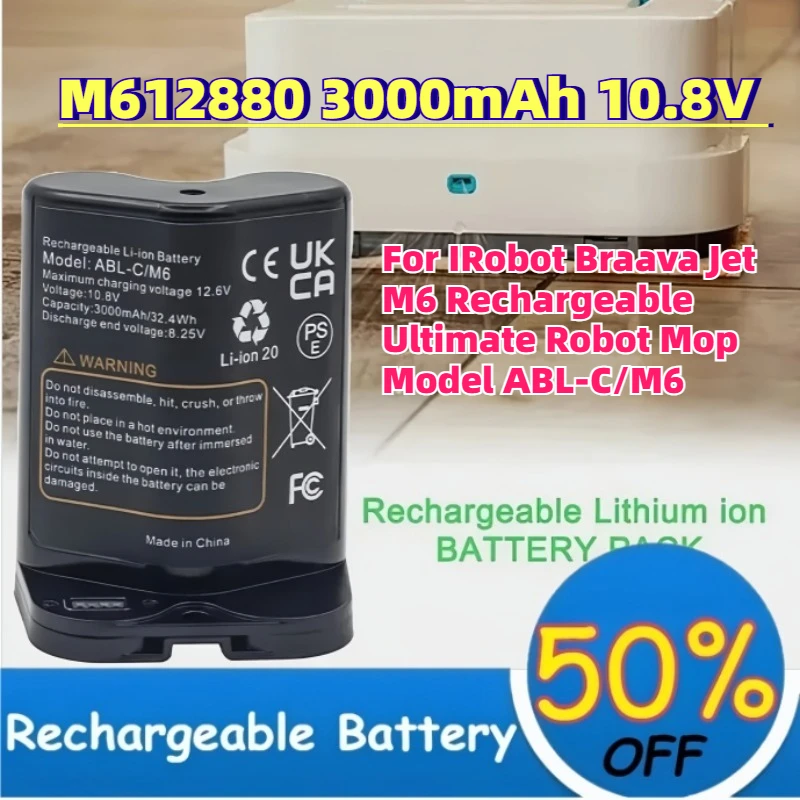 New M612880 3000mAh 10.8V Li-ion Battery High-Quality for IRobot Braava Jet M6 Rechargeable Ultimate Robot Mop Model ABL-C/M6
New M612880 3000mAh 10.8V Li-ion Battery High-Quality for IRobot Braava Jet M6 Rechargeable Ultimate Robot Mop Model ABL-C/M6