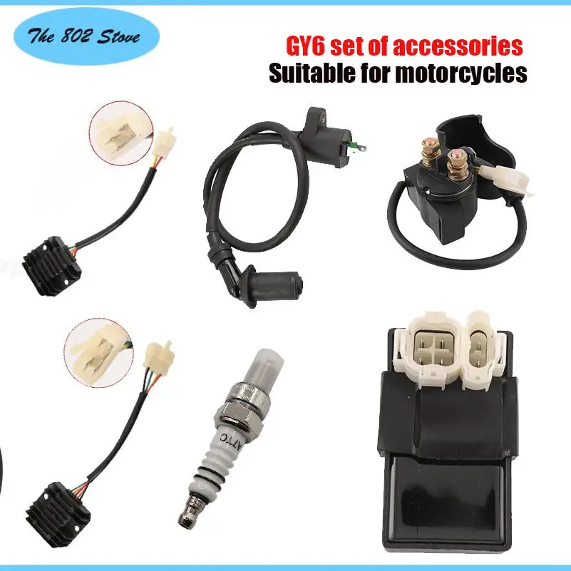 GY6 ignition coil voltage regulator rectifier relay 5-pin AC CDI spark plug kit suitable for 50-150cc ATV four cylinder vehicles
GY6 ignition coil voltage regulator rectifier relay 5-pin AC CDI spark plug kit suitable for 50-150cc ATV four cylinder vehicles