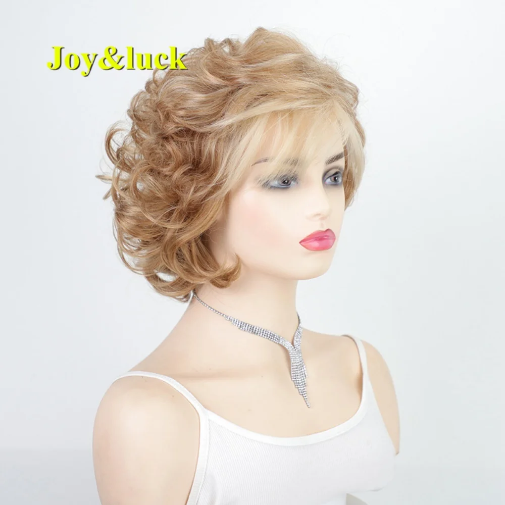 Synthetic women's golden short curly wig naturally fluffy whole wig cover suitable for attending parties or daily wear
Synthetic women's golden short curly wig naturally fluffy whole wig cover suitable for attending parties or daily wear