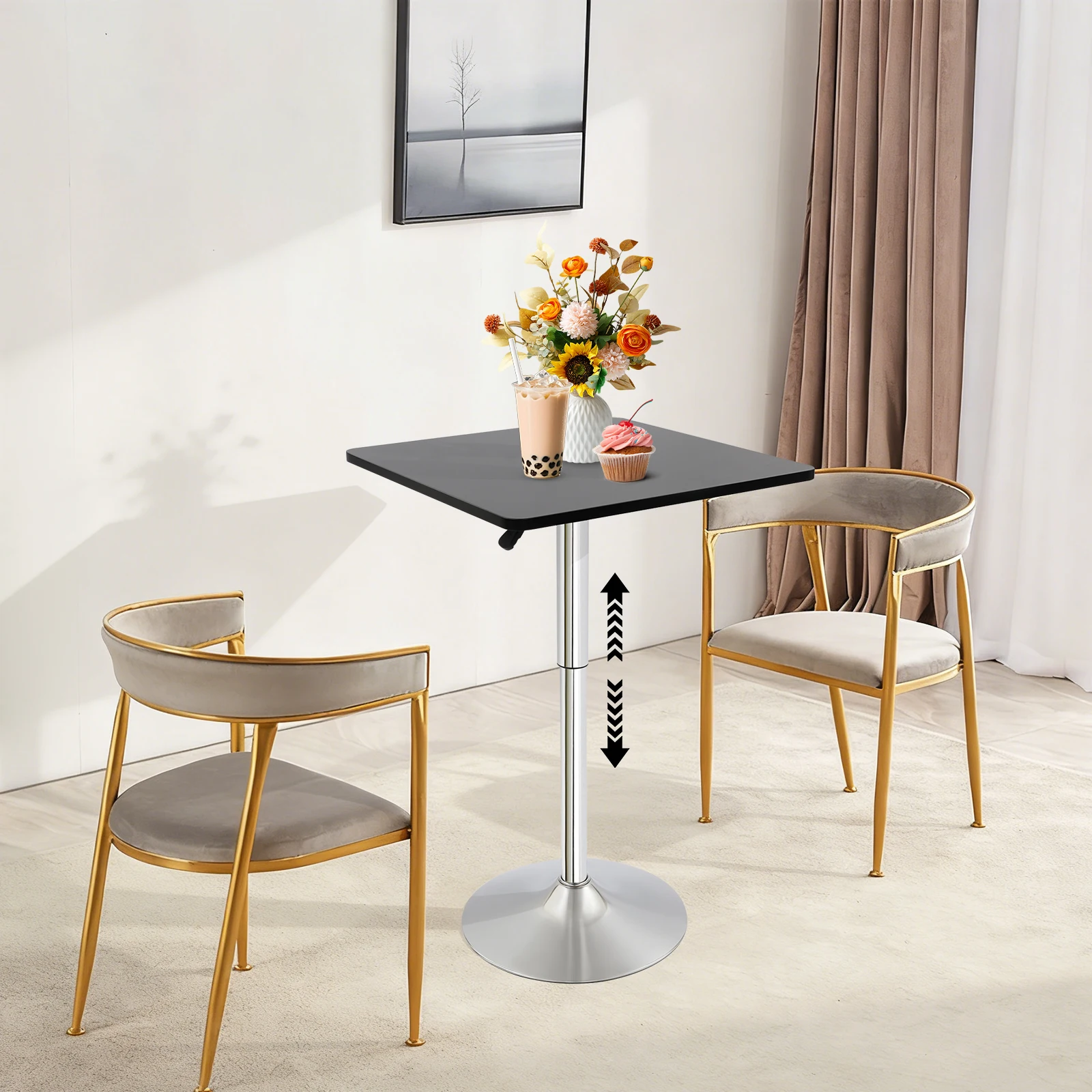 Adjustable Height Bar Table, Modern 60x60cm Counter Table with Sturdy Base, Freestanding High Top Table for Home Kitchen Pub
Adjustable Height Bar Table, Modern 60x60cm Counter Table with Sturdy Base, Freestanding High Top Table for Home Kitchen Pub