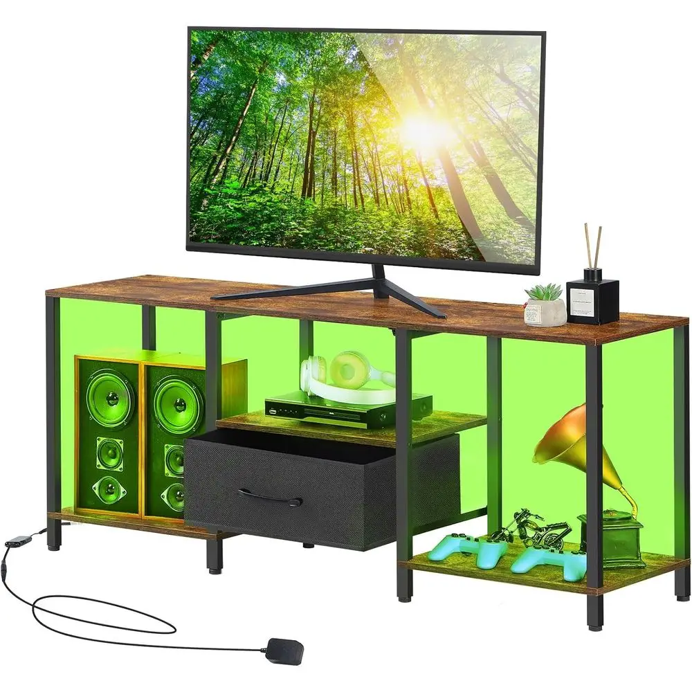 46-55 Inch TV Stand with Manual LED Lights, 3-Tier Storage, Adjustable Feet, Rustic Brown Entertainment Center
46-55 Inch TV Stand with Manual LED Lights, 3-Tier Storage, Adjustable Feet, Rustic Brown Entertainment Center