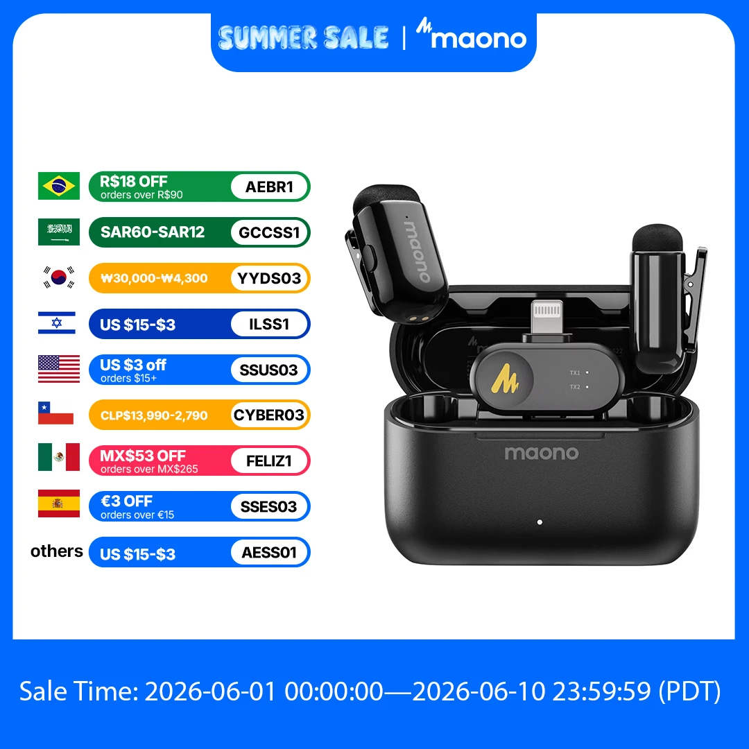 maono T1 mini Wireless Lapel Microphone AI Noise Cancelling App Control Auto Clipping Recording Streaming Mic for Content Create
maono T1 mini Wireless Lapel Microphone AI Noise Cancelling App Control Auto Clipping Recording Streaming Mic for Content Create