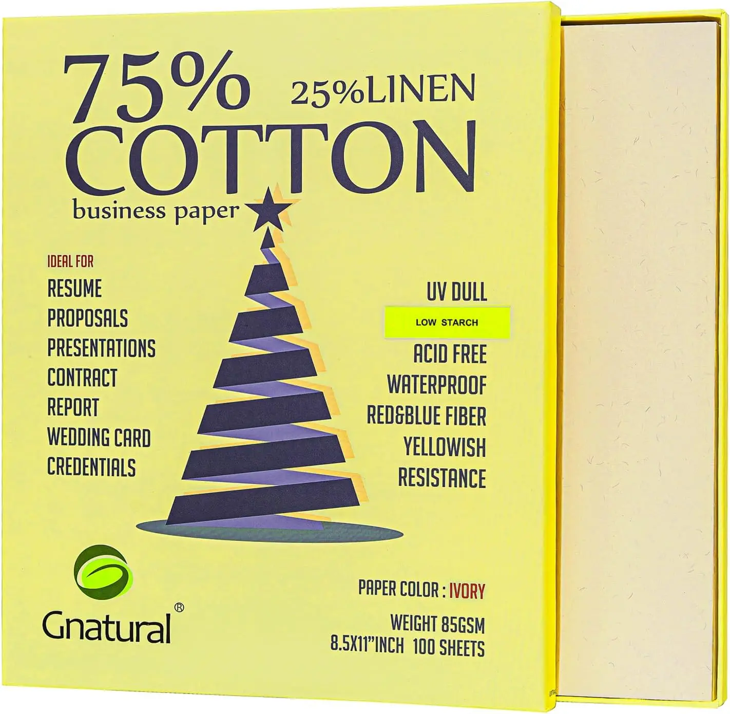 75% Cotton 25% Linen Resume Paper, Ivory 85gsm 8.5x11 Inches, 100 Sheets, Low Starch for Clean Printing
75% Cotton 25% Linen Resume Paper, Ivory 85gsm 8.5x11 Inches, 100 Sheets, Low Starch for Clean Printing