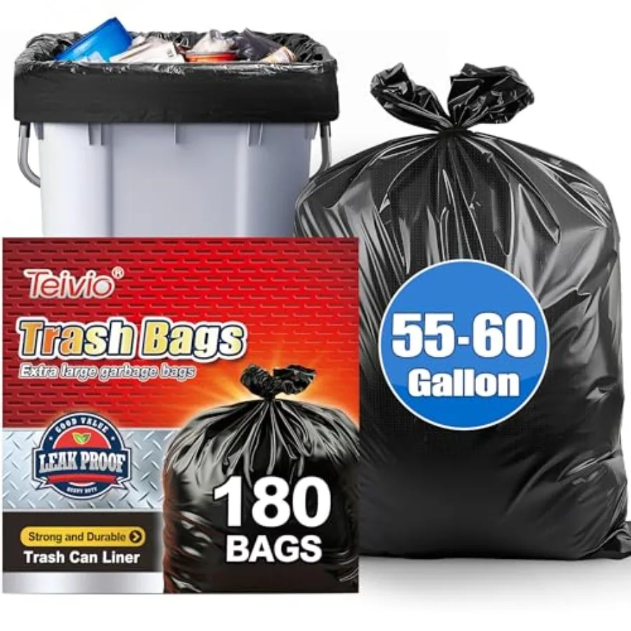 55-60 Gallon Black Trash Bags 180 Bags Extra Large Multi-Use Heavy Duty Commercial Garbage Bags for Lawn and Leaf Waste Outdoor
55-60 Gallon Black Trash Bags 180 Bags Extra Large Multi-Use Heavy Duty Commercial Garbage Bags for Lawn and Leaf Waste Outdoor
