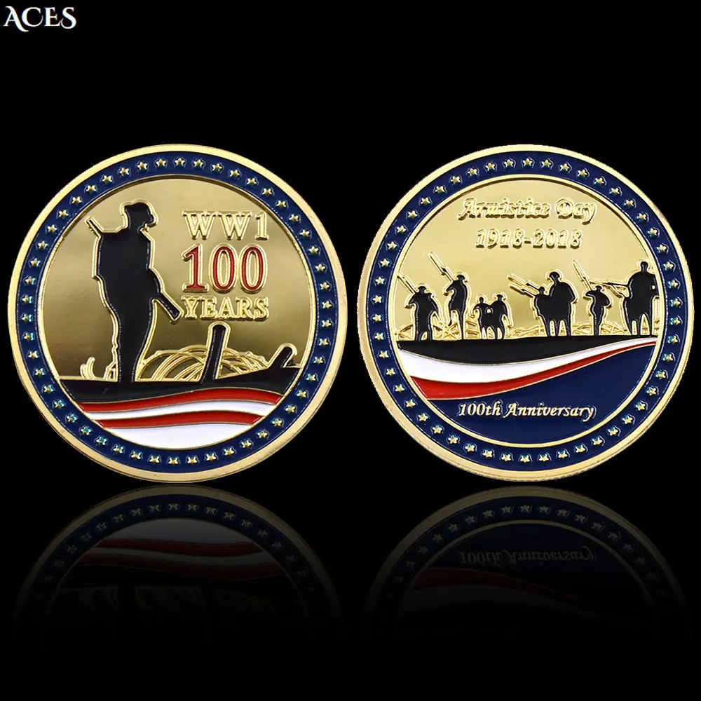 The 100th Anniversary of The Armistice of World War I Gold Plated Paint Badge World Peace Challenge Coin In Capsule
The 100th Anniversary of The Armistice of World War I Gold Plated Paint Badge World Peace Challenge Coin In Capsule
