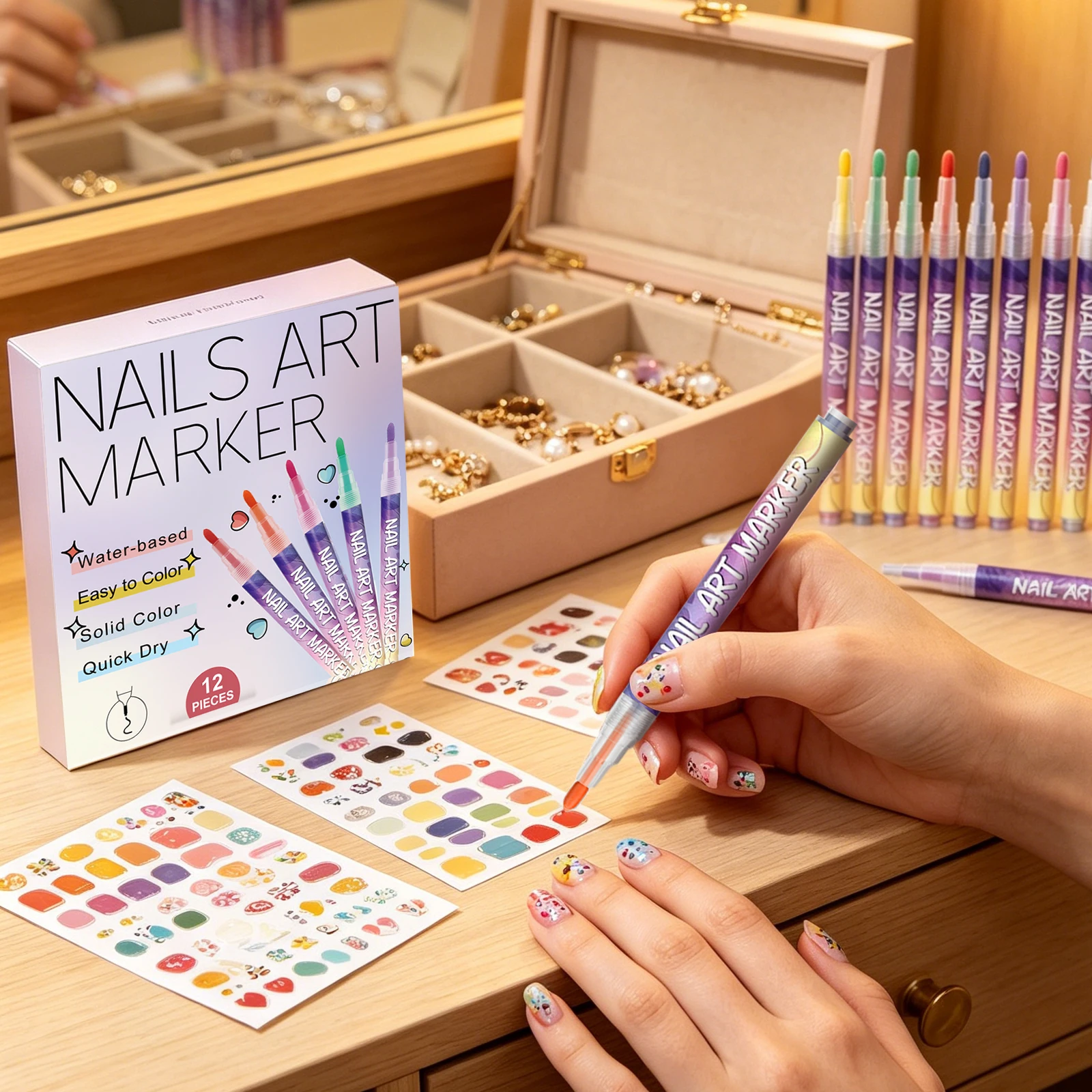 12-Color Diy Colorful Nail Art Pens Bright Color Quick Dry Waterproof Manicure Design Suitable Beginner Nail Art Drawing Pen Kit
12-Color Diy Colorful Nail Art Pens Bright Color Quick Dry Waterproof Manicure Design Suitable Beginner Nail Art Drawing Pen Kit