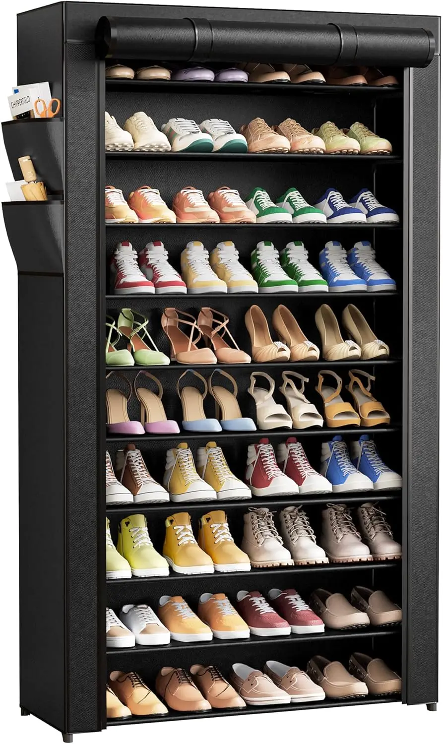 Shoe Rack - 10-Tier Shoe Organizer with Zippered Dust Cover & Side Pockets, Easy to Assemble , 33" x 12.4" x 69.3", Black
Shoe Rack - 10-Tier Shoe Organizer with Zippered Dust Cover & Side Pockets, Easy to Assemble , 33" x 12.4" x 69.3", Black