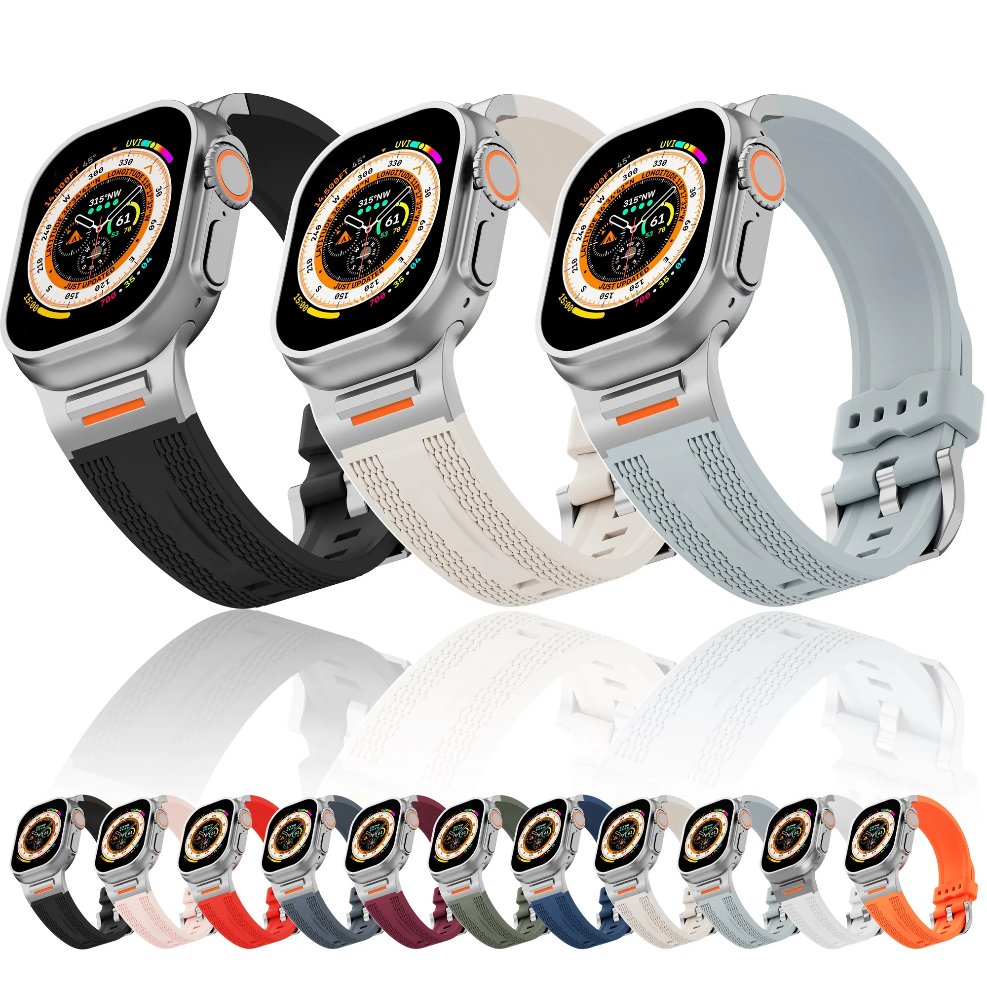 Спортивный силиконовый ремешок подходит для Apple Watch Bands 40 41 42 45 49 46 мм металлический разъем подходит для iWatch ultra S10 9 8 7SE6 
Спортивный силиконовый ремешок подходит для Apple Watch Bands 40 41 42 45 49 46 мм металлический разъем подходит для iWatch ultra S10 9 8 7SE6