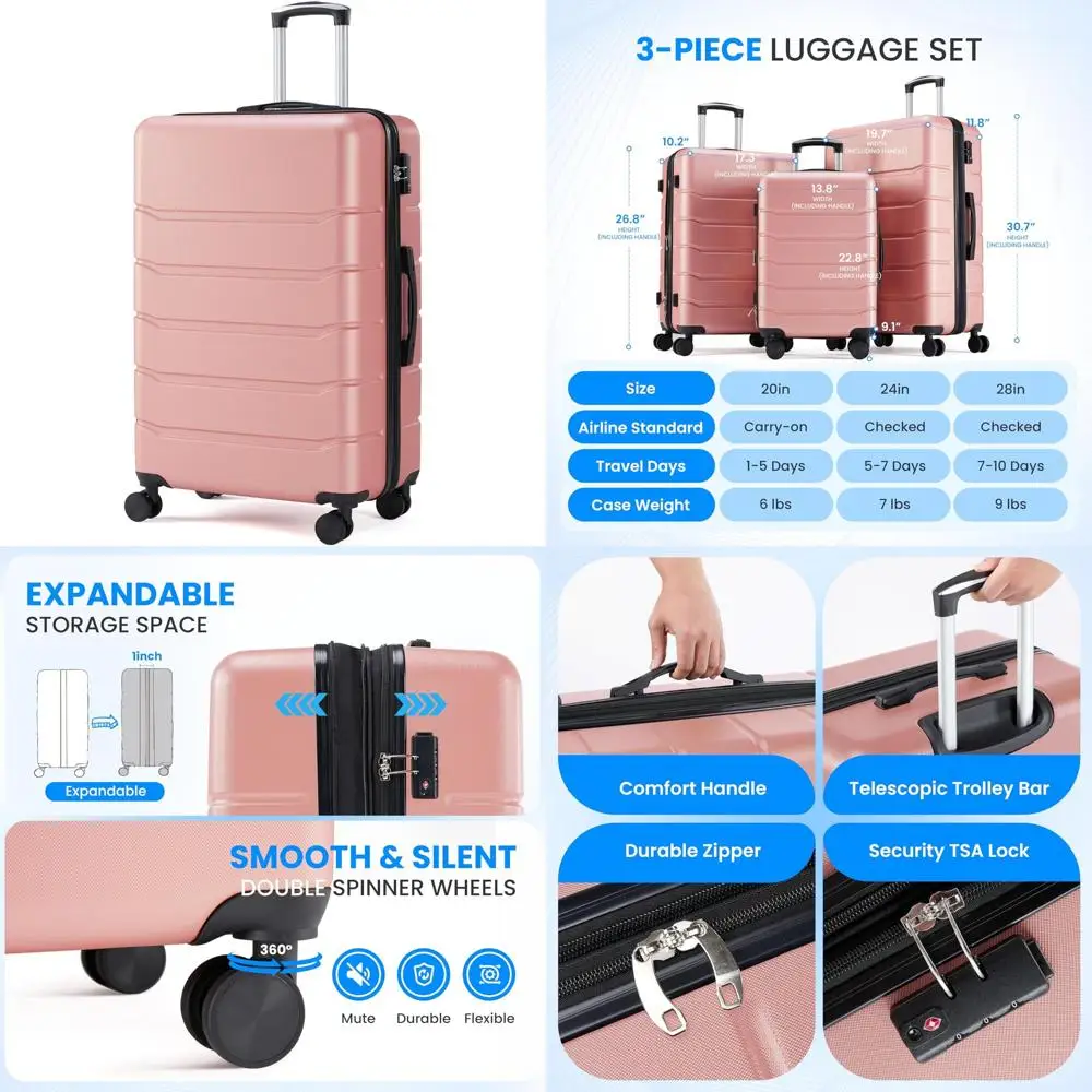 Expandable Hard Shell Spinner Luggage, 28 Inch Carry-On Suitcase with Double Wheels and TSA Lock, Travel Rolling Case
Expandable Hard Shell Spinner Luggage, 28 Inch Carry-On Suitcase with Double Wheels and TSA Lock, Travel Rolling Case