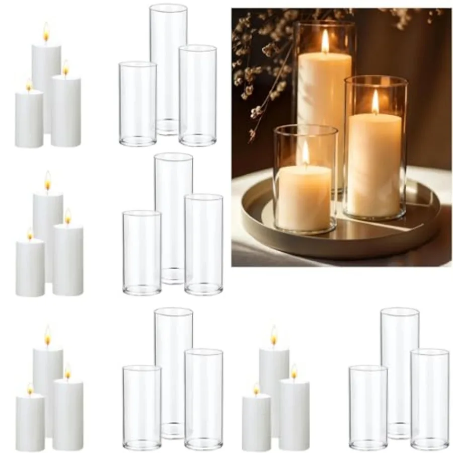 24 PCS White Pillar Candles with Glass Cylinder Vases Hurricane Glass Candle Holders for Pillar Candles Cylinder Vases for Cent
24 PCS White Pillar Candles with Glass Cylinder Vases Hurricane Glass Candle Holders for Pillar Candles Cylinder Vases for Cent
