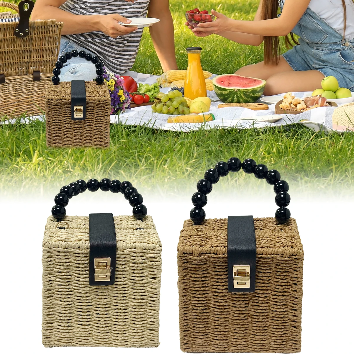 Creative Portable Rattan Small Square Bag Casual Style Beach Bag Handbag Woven Handmade Top-handle Bag Shopping Purse Totes
Creative Portable Rattan Small Square Bag Casual Style Beach Bag Handbag Woven Handmade Top-handle Bag Shopping Purse Totes